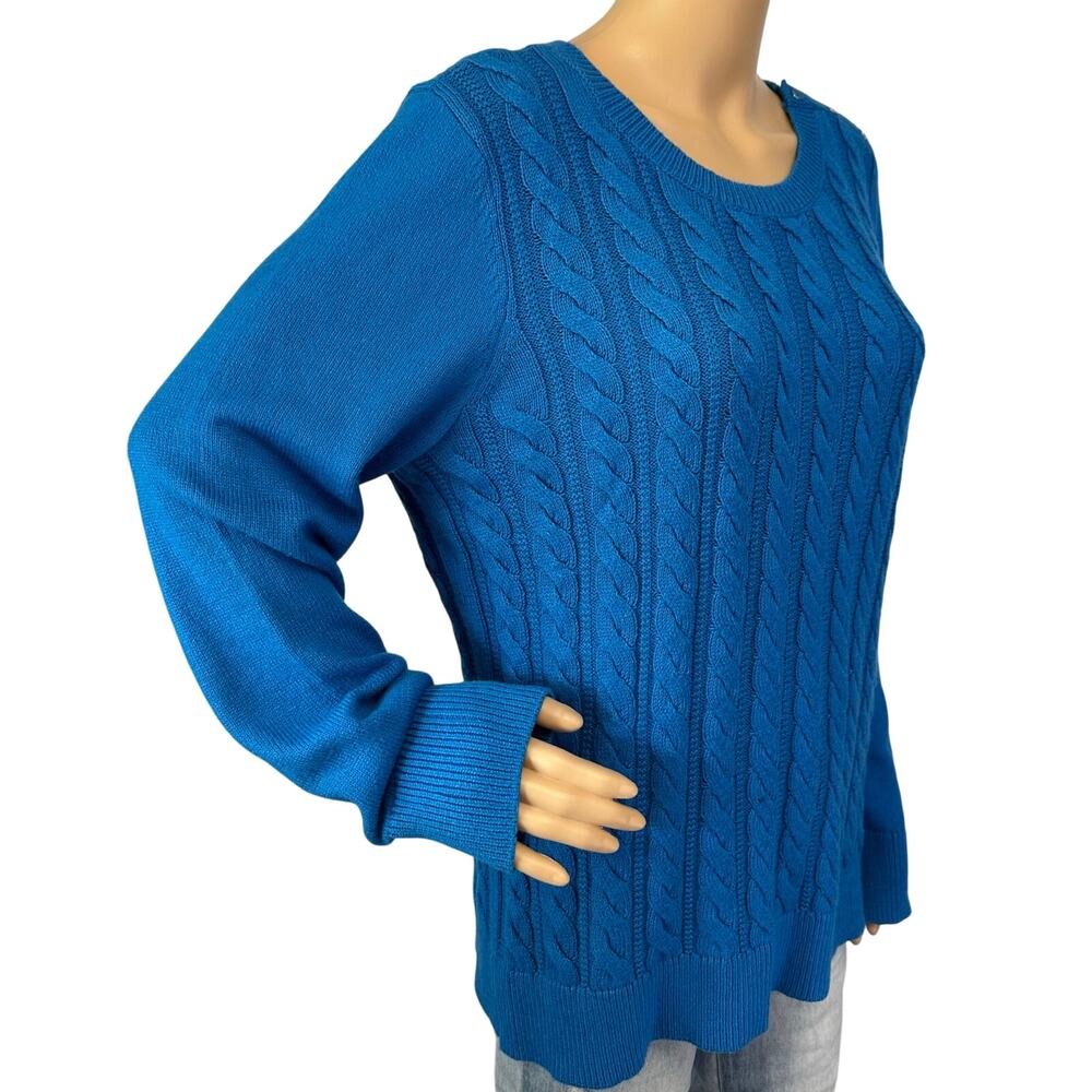 Talbots Soft Cable Knit Crewneck Sweater Blue Size L - Picture 4 of 11